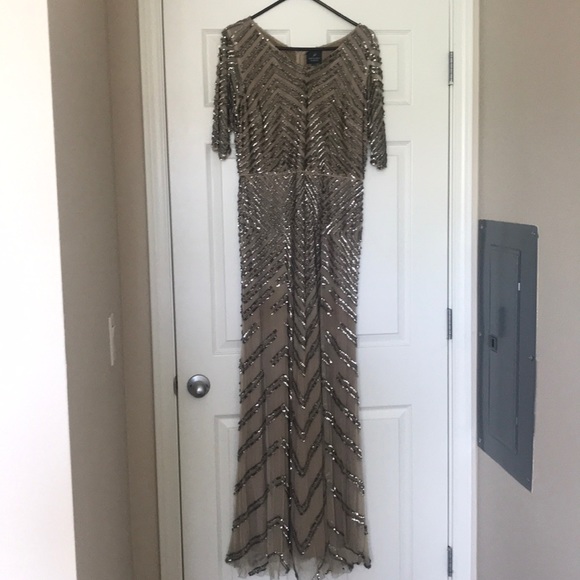 Nude beaded party gown - Picture 2 of 12